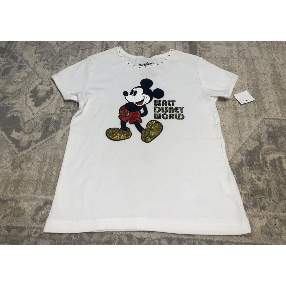 Walt Disney World Girls Mickey Mouse Shirt Sz Youth Medium Glitter white New